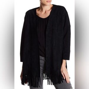 Velvet by Graham & Spencer Monita Black Faux Suede Fringe Jacket Size Medium